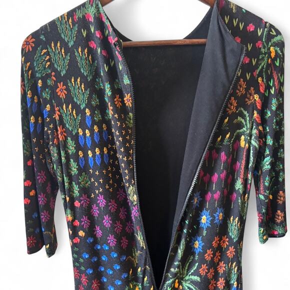 Farm Rio Fruit Garden Jersey Bodycon Midi Dress Black Multicolor Size Small - Picture 7 of 7